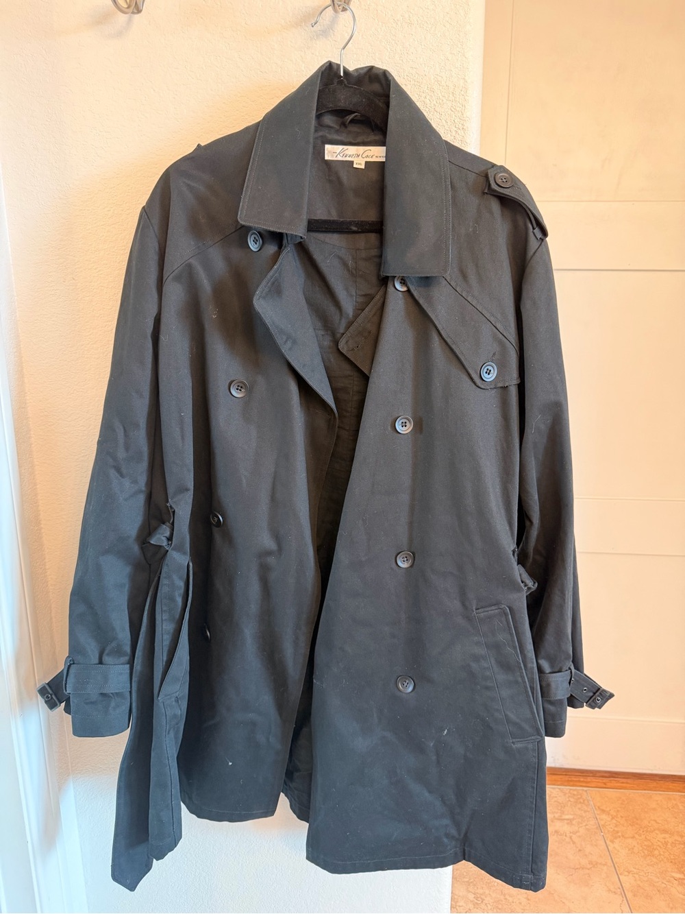 Kenneth Cole New York Double-Breasted Trench Coat - Black - XXL